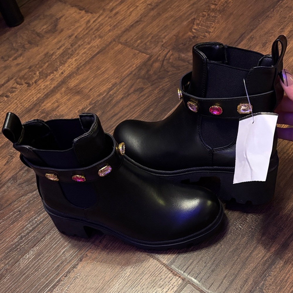 Link Black Boots with Colorful Gem Accents